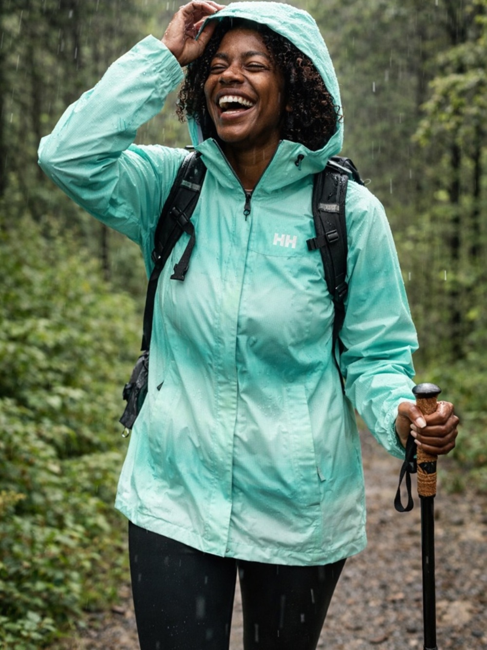 HELLY‎ HANSEN Rain Jacket XS Hood Full Zip Green Waterproof
